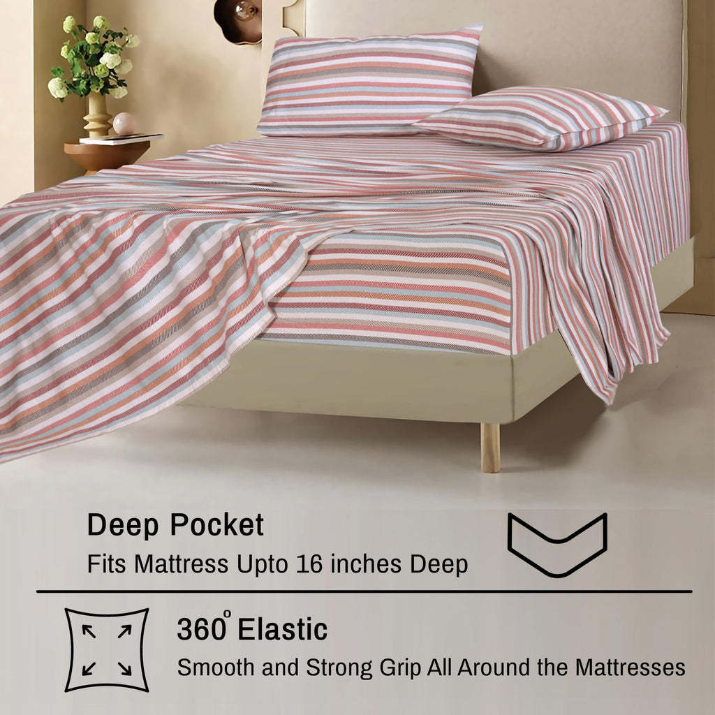 100% Cotton Flannel Sheets King Size, 4 PCs, Multi Chevron Stripe