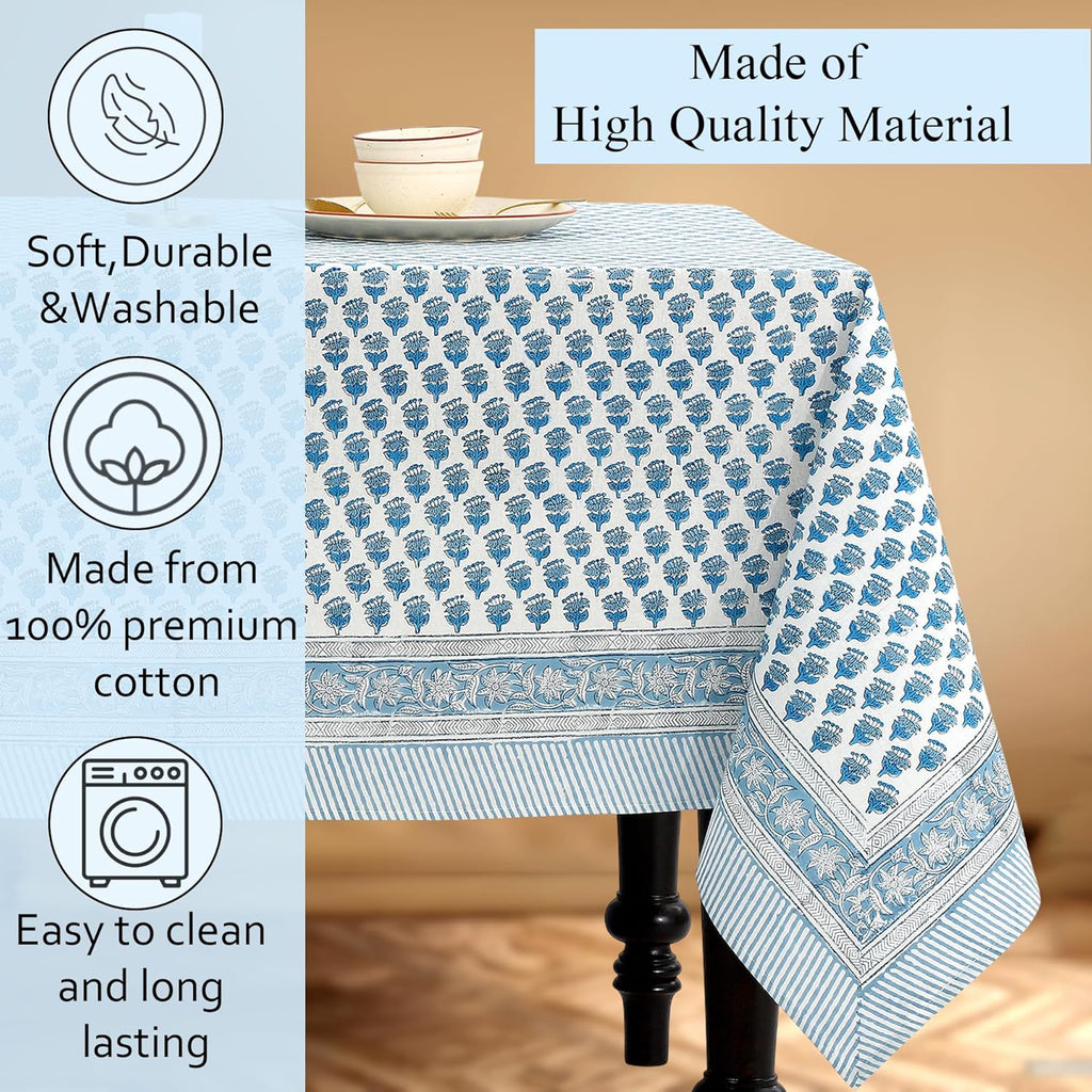 CPC Tablecloth 100% Cotton 60x60 Inch Indian Block Print Square Table Cover, Table Cloth for Wedding