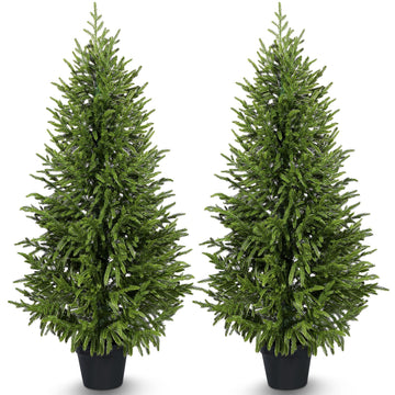 4ft 2Pack Artificial Cedar Topiary Trees 2 Pack, Real Touch Cedar Tree Potted UV Resistant Evergreen Tree for Outdoor