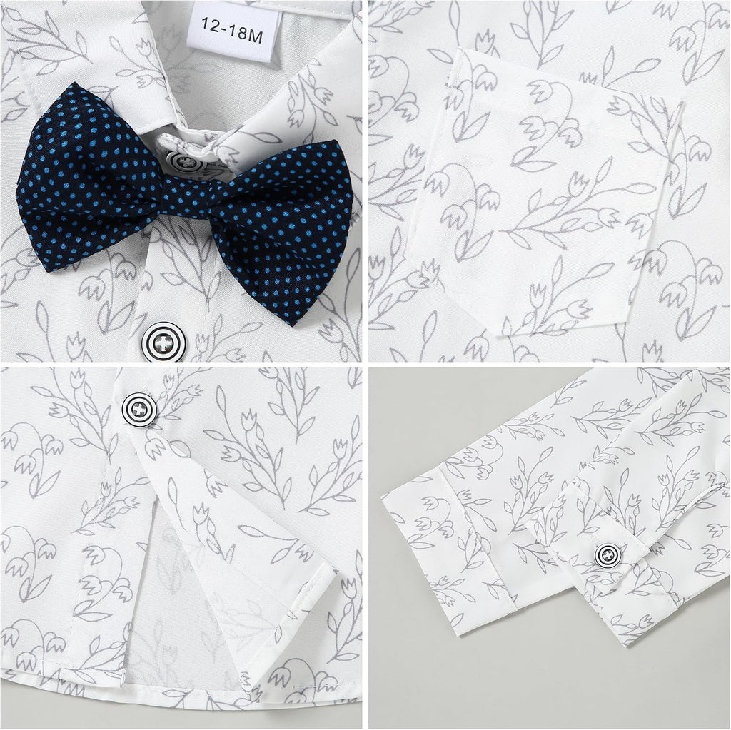 Toddler Baby Boy Clothes Suit 5Pcs Gentleman Wedding Outfit Dress Shirt+Vest+Bow Tie+Suspender Pant Formal Set
