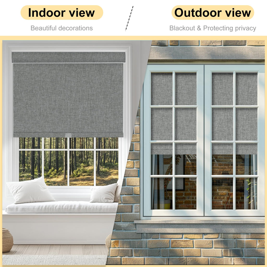 Cordless 100% Blackout Roller Shades for windows, Gray