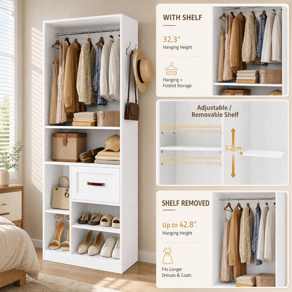 31.5" Closet Organizer System with 2 Adjustable Shelves, White