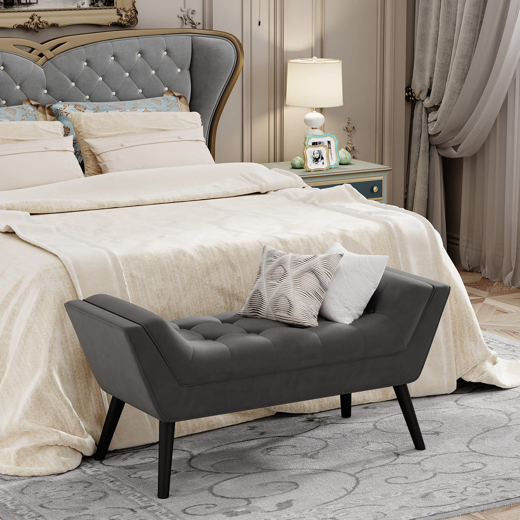 Bed Bench Upholstered Tufted Footstool Entryway Ottoman Bench Two Seaters (Dark Gray)