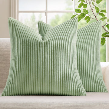 Corduroy Decorative Throw Pillow Covers 16x16 Set of 2 Sage Green