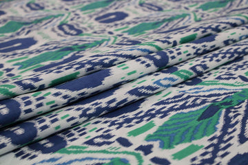 Indian Hand-Block Printed Jaipuri Ikat Print Floral Ethnic Sanganer Kurti Print Cotton Fabric (3 Yards, Blue Green