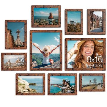 10 Pack Picture Frames Collage Wall Decor, Rustic Brown