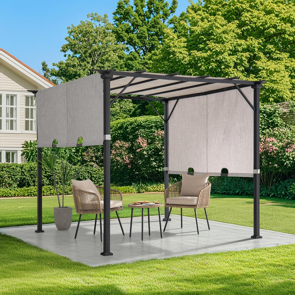9 x 9 ft. Pergola, Outdoor Patio Matte Black Steel Classic Frame Pergola with Retractable White Canopy Shade for