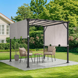 9 x 9 ft. Pergola, Outdoor Patio Matte Black Steel Classic Frame Pergola with Retractable White Canopy Shade for