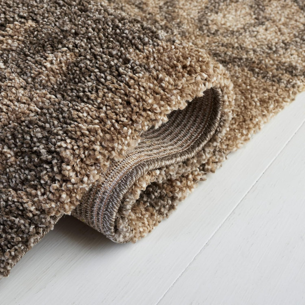 Florida Shag Collection Area Rug - 4' Square, Smoke & Beige, Damask Design, Non-Shedding & Easy Care, 1.2-inch Thick