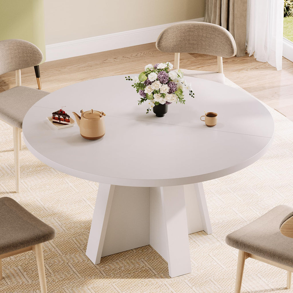 47-Inch Round Dining Table for 4-6 People, Modern Wooden Kitchen Table, Farmhouse Circle Dinner Tables Furniture