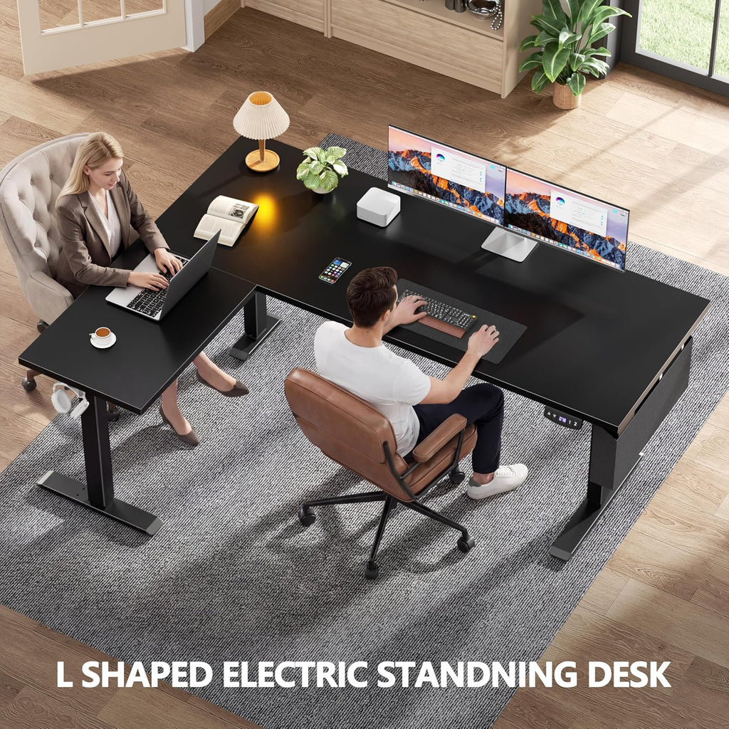 63" L Shaped Standing Desk Height Adjustable Memory Presets Black | Reversible Corner Desk, Ergonomic Sit to Stand