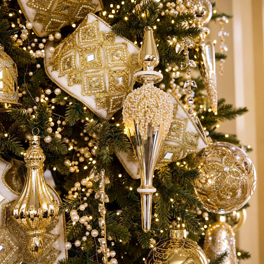 6 Pcs Gold Glass Christmas Icicle Ornaments Xmas Tree Decor