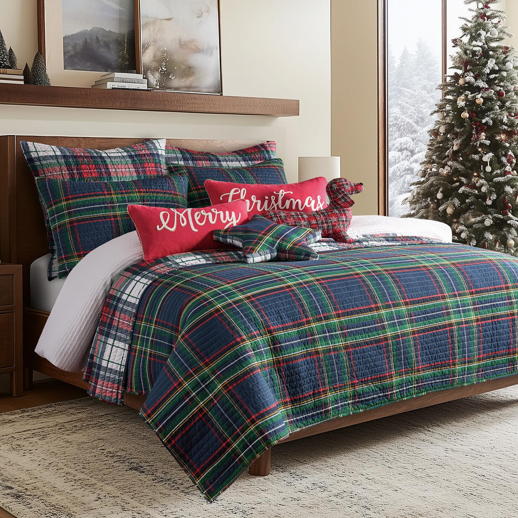 Spencer Plaid Navy - Quilt (68x86in.) - Plaid - Red Green White - Reversible - Cotton