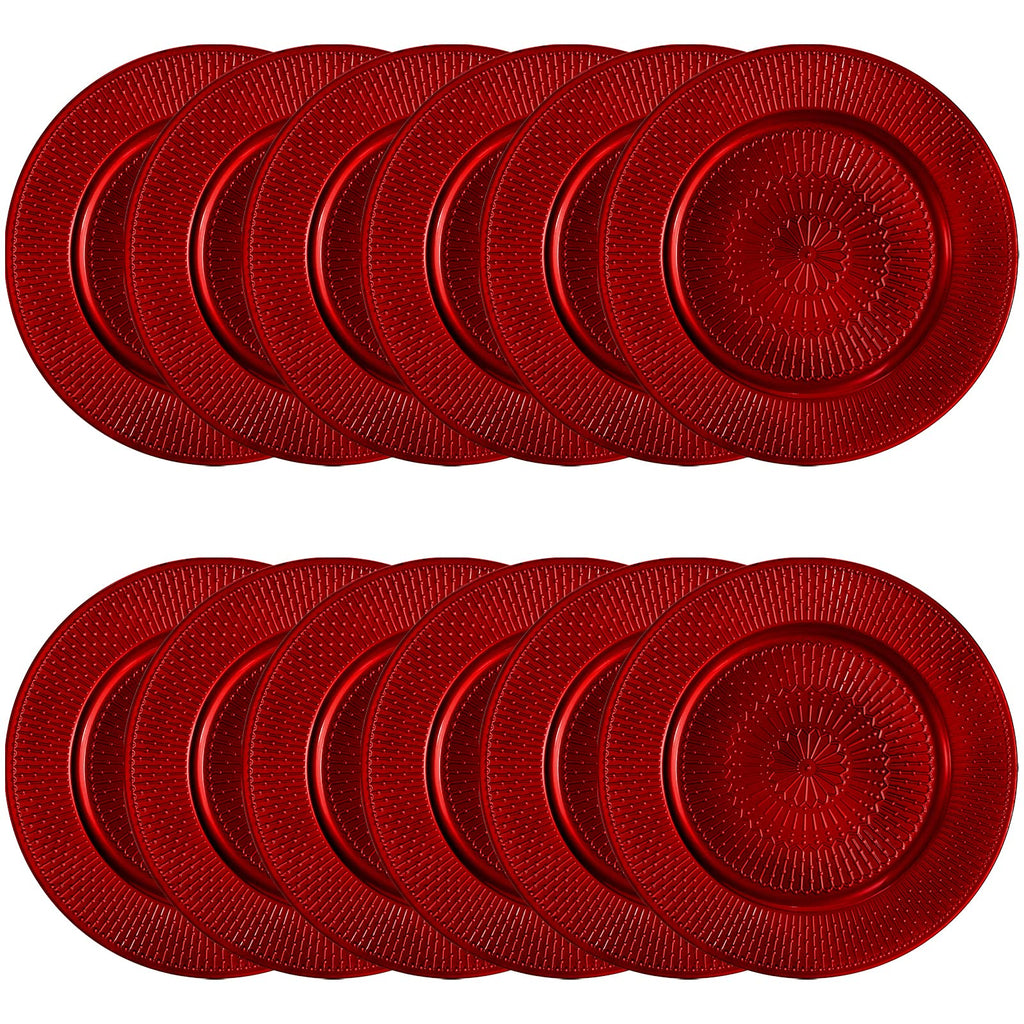 12 Pack Red Charger Plate, 13-inch Beaded Chargers for Dinner Plates, Plastic Reusable Round Charger Platters for