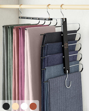 Pants Hangers Space Saving - 4 Pack European Beechwood Scarf and Jean Hangers - Closet Organizer and Space Saver Pant