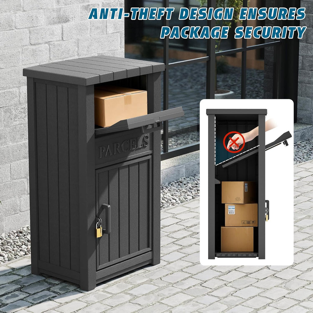 Package Delivery Box with Sign, Lockable & Weatherproof Anti-Theft Parcel Delivery Box ，Black