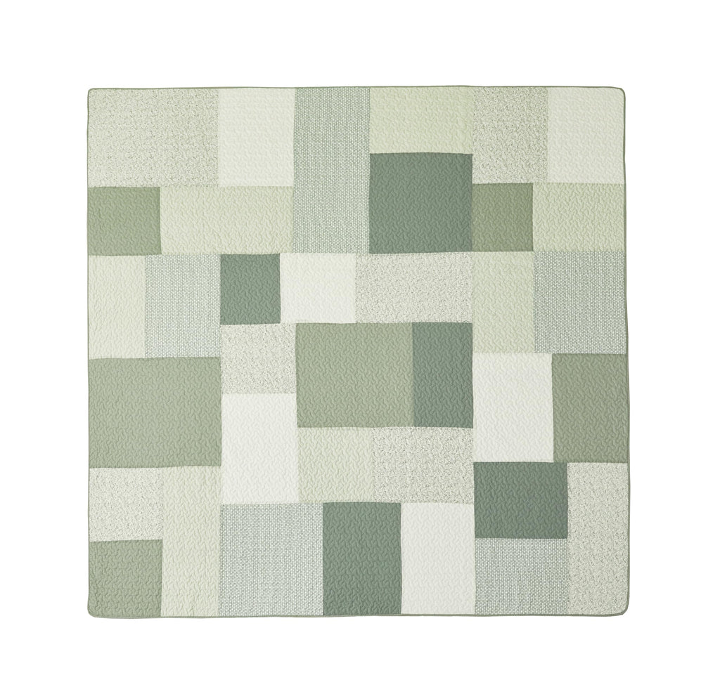 Elm 3-Piece Chic Patchwork Quilt Set - Green Floral Striped Coverlet - Pre-Washed Cotton Lightweight Reversible