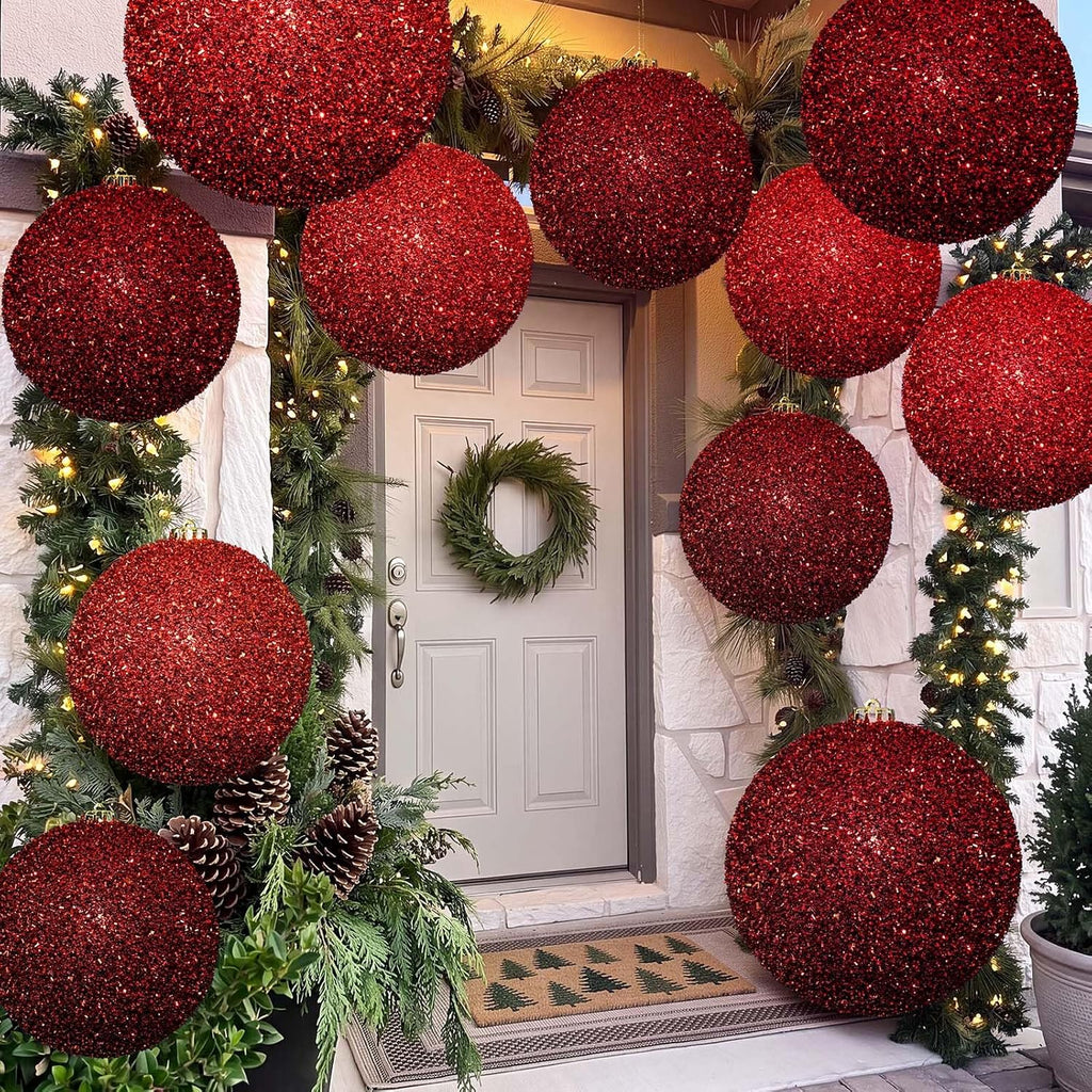 8pcs 6" Large Christmas Balls Tree Ornament, Red Burgundy, Glitter