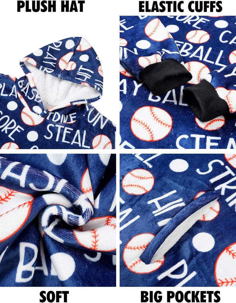 Baseball Gifts, Wearable Blanket Hoodie, Oversized Hooded Blankets | Sweatshirt, Cozy, Warm, Soft Plush Feel
