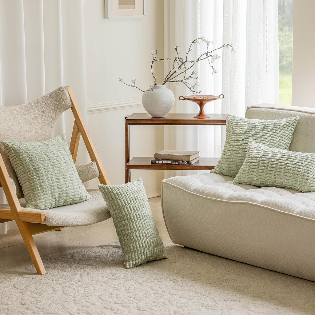 Summer Pillow Covers 26x26 Boho Sage Green Euro Shams Corduroy Throw Pillow Covers for Plush Patio Living Room Sofa