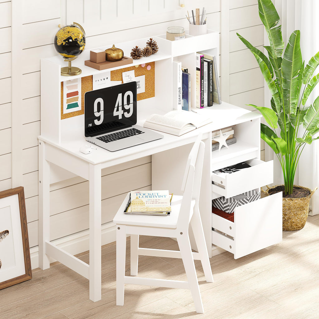 Wooden Kids Study Desk Set with Hutch and Storage for Ages 5-12