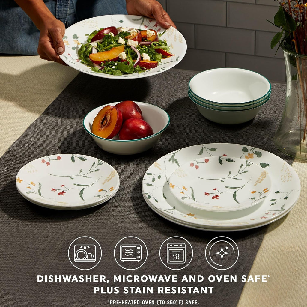 Vitrelle 18 Piece Glass Dinnerware Sets Service for 6, Triple Layer Chip & Crack Resistant Glass Plate and Bowl Sets