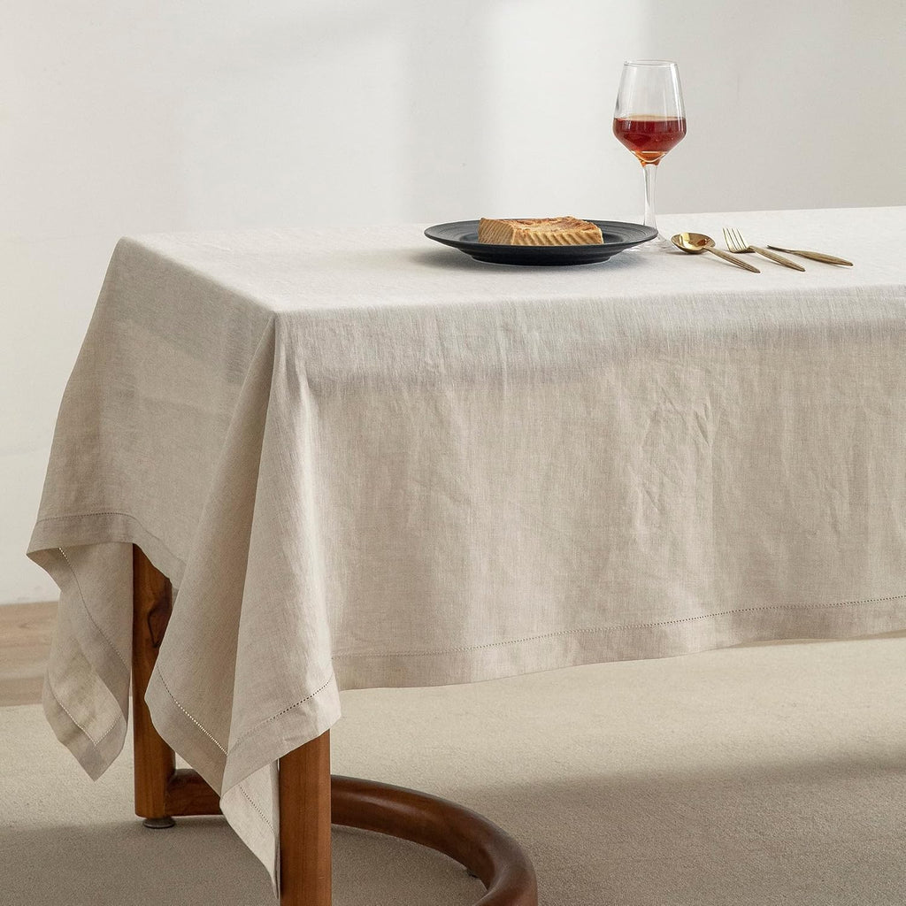 Pure Linen Hemstitch Tablecloth,100% Stonewashed French Linen tablecloths Dining Rectangle Tables,60