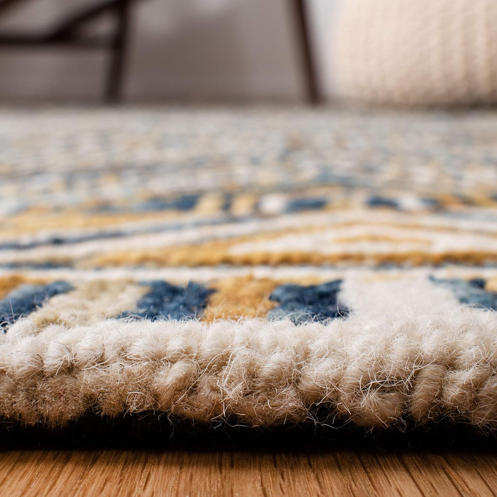 Aspen Area Rug - 10' x 14', Blue & Gold, Handmade Boho Wool