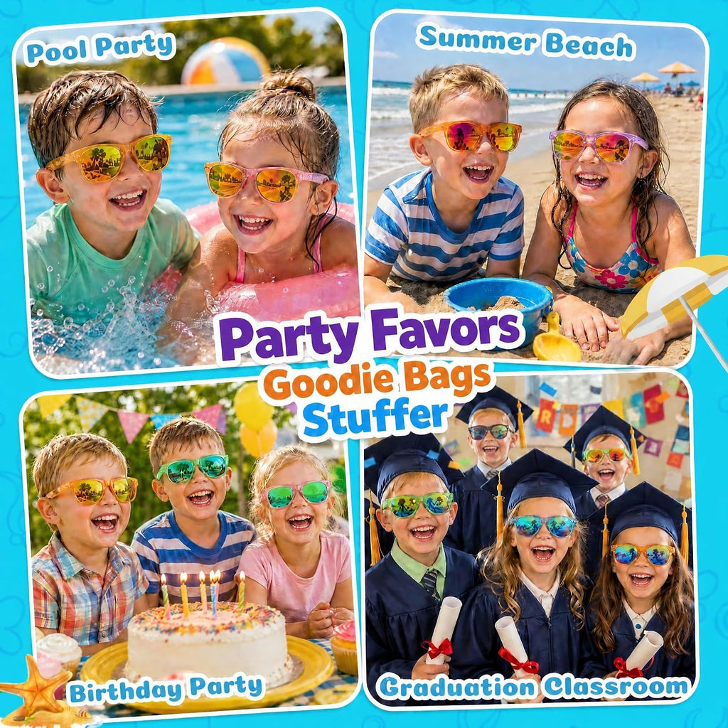 Kids Sunglasses Bulk - Party Favors for Boys Girls Ages 3-8, Neon Colors with UV 400 Protection