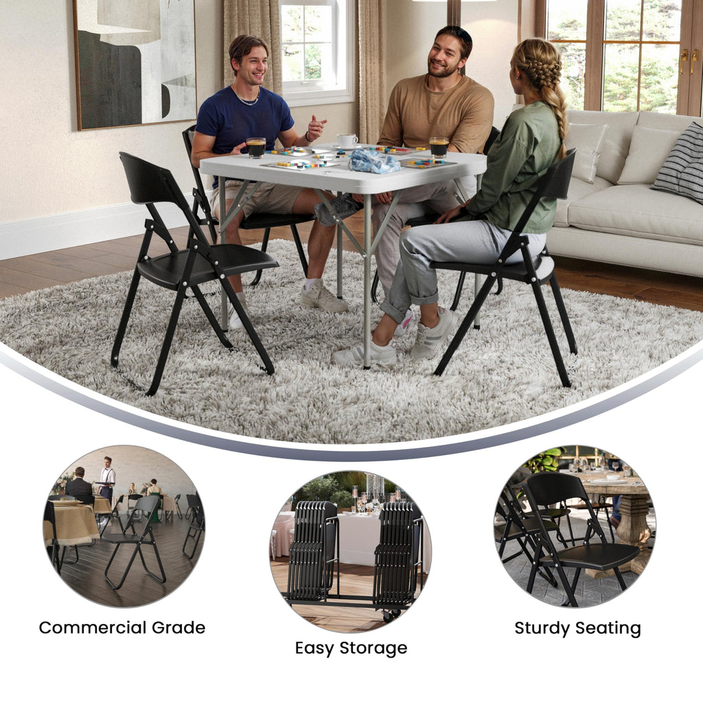 Series 500 lb. Capacity Heavy Duty Black Plastic Folding Chair with Built-in Ganging Brackets