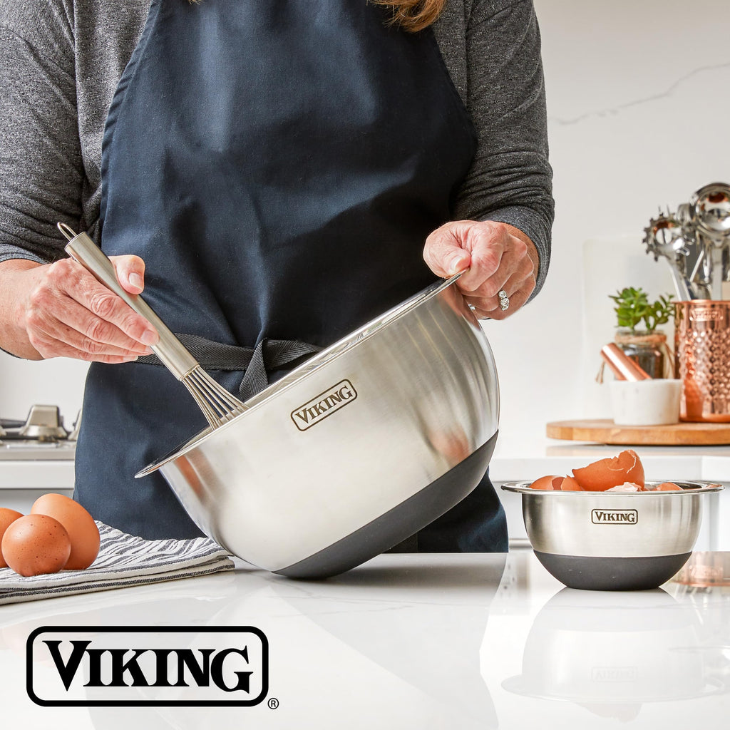 Mixing Bowls Set, 10 Piece Stainless Steel Kitchen Cookware, Non-Slip Silicone Base, Includes Tight Fit Lids