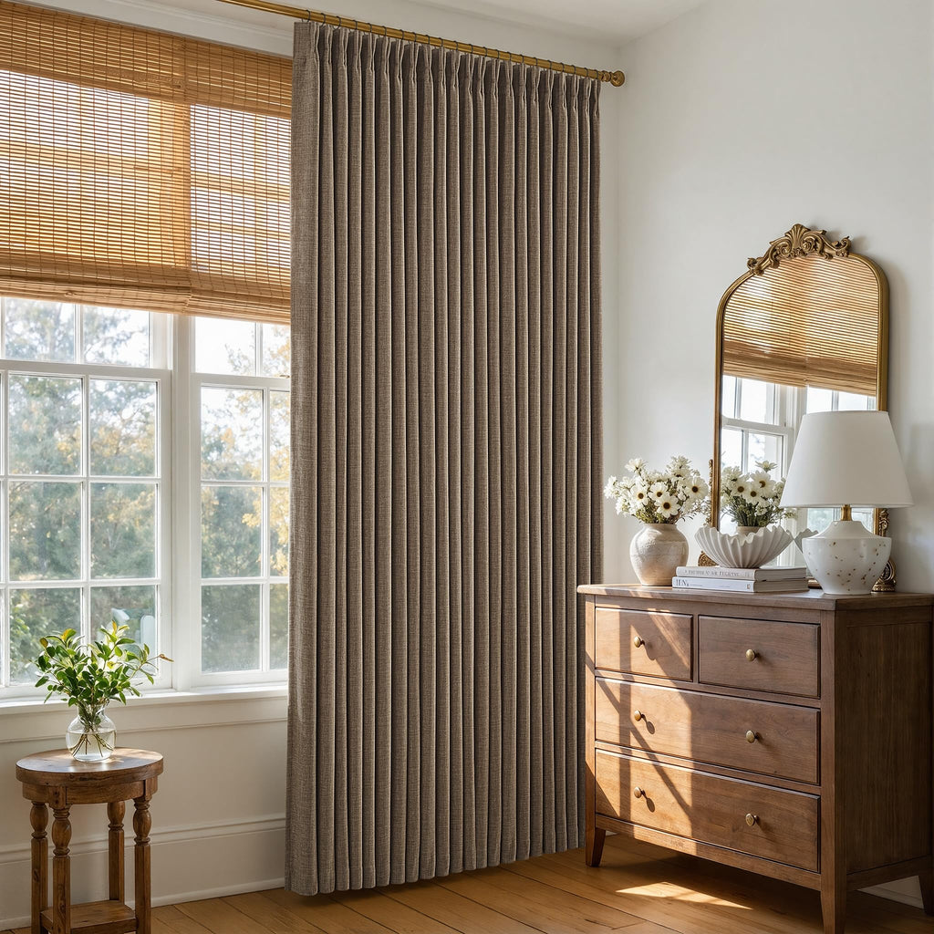 96 Inch Blackout Pinch Pleated Curtains 2 Panel Set Darkening Thick Linen Textured 100% Black Out Drapes 96 Inches