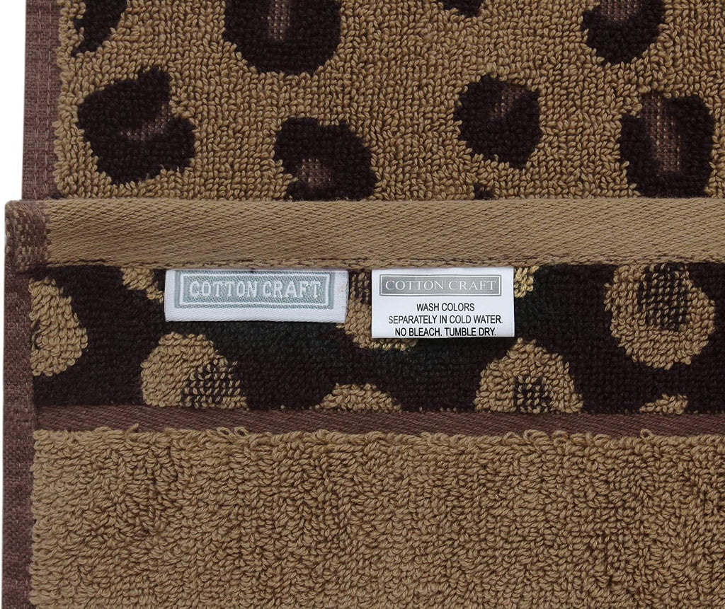 6 Piece Towel Set - 100% Cotton Animal Print Safari Towels | Soft Absorbent Leopard Cheetah Jacquard Bathroom Towels