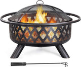 Fire Pit 36in Outdoor Wood Burning Fire Pits Wood Large Fire Bowl for Outside BBQ Bonfire Patio with Mesh Spark Screen, Poker and Rain Cover