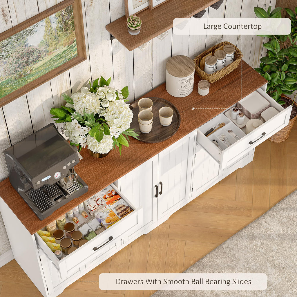 71" Farmhouse Sideboard Buffet Cabinet with Storage, White