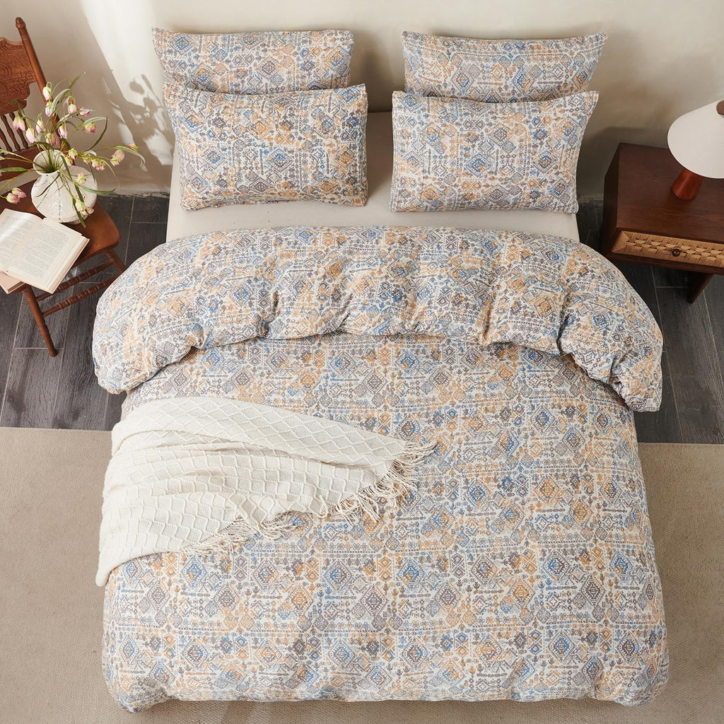 Queen Comforter Set Boho Soft 3 Pieces Chic Retro Boho Print Bohemian Comforter for All Seasons Luxury Warmth Comfy