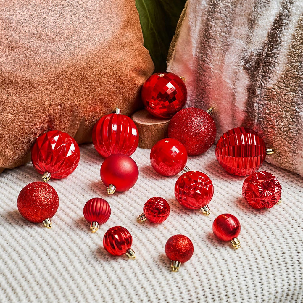 Christmas Tree Balls Ornaments, Red - Set of 47