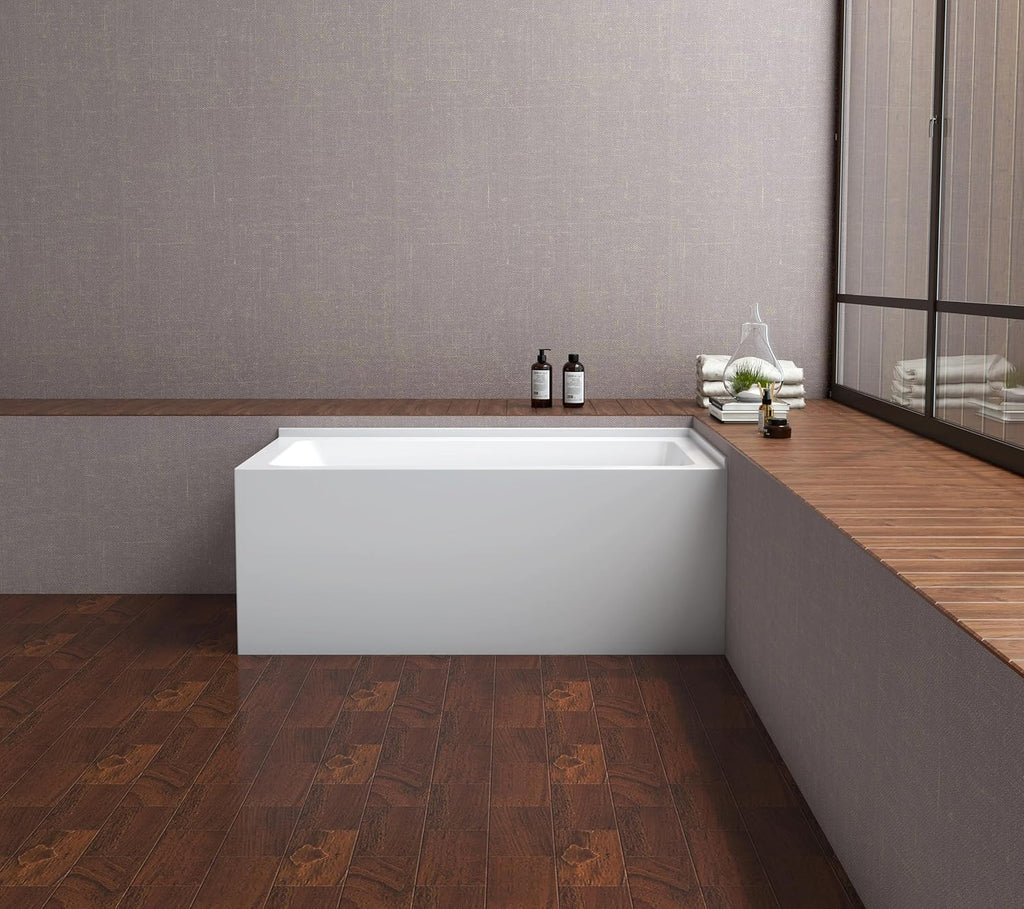 VTAP5430R22TS 54-Inch Acrylic 2-Wall Corner Alcove Tub with Right Hand Drain, White
