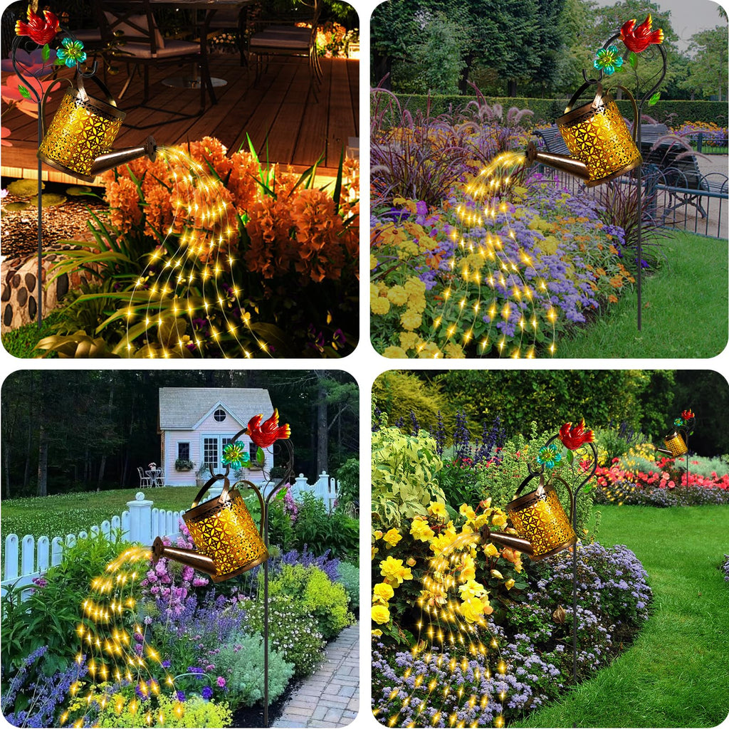 Garden Lights Outdoor Decor, Cardinal Watering Can Lantern Waterproof