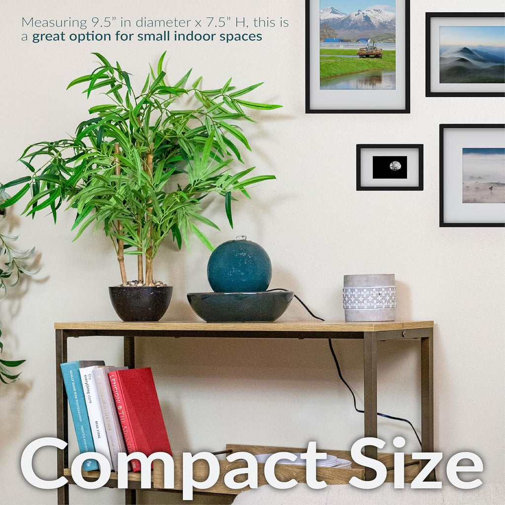 Tabletop Ceramic Tabletop Fountain with Orb - Relaxing Indoor Fountain for Meditation - Teal