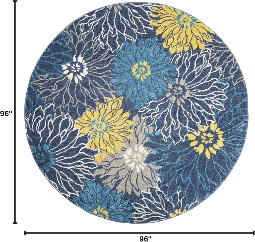 Home Passion Blue 8' x Round Area Rug - Easy Clean, Non Shedding, Bed Room, Living Room, Dining Room