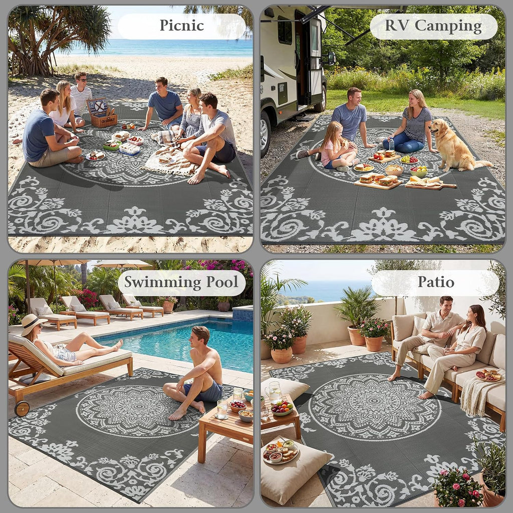 Outdoor Rug Waterproof, Reversible Outdoor Plastic Straw Rug, UV-Resistant Patio Rug Lightweight Portable RV