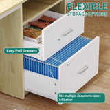 Computer Desk with Drawers, 47.2" Office Desk with Power Outlets & LED Light, Home Office Desk with Storage Shelves