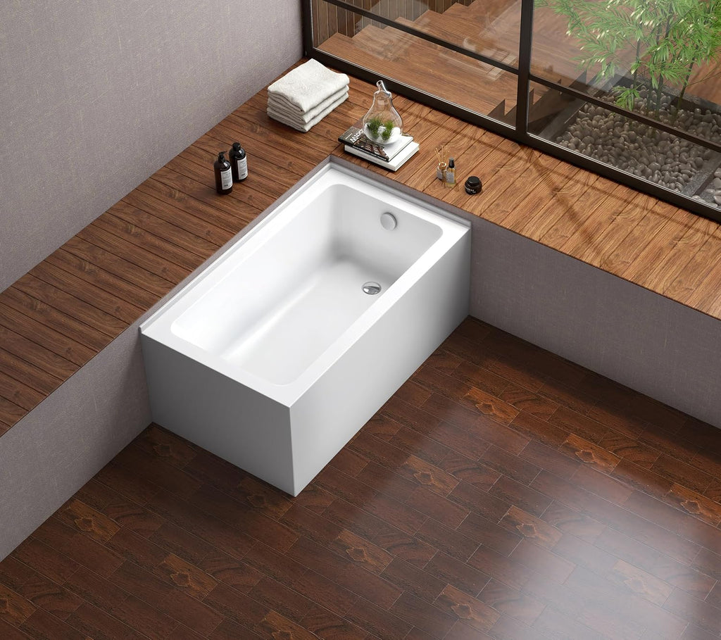 VTAP5430R22TS 54-Inch Acrylic 2-Wall Corner Alcove Tub with Right Hand Drain, White