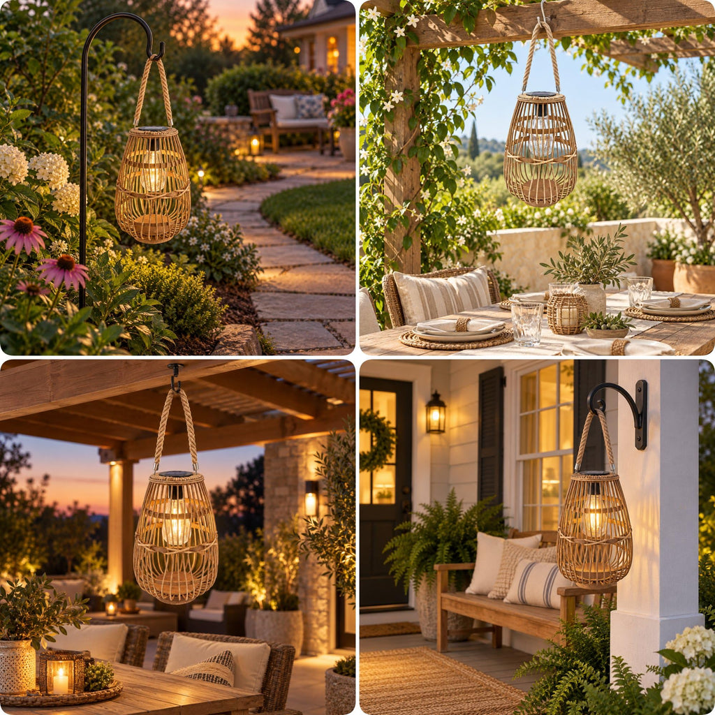 Rattan Solar Lantern Outdoor Hanging & Tabletop Decor Light