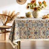 Farmhouse Floral Tablecloths Rectangular Vintage Flower Print Table Cloth with Tassel Rustic French 