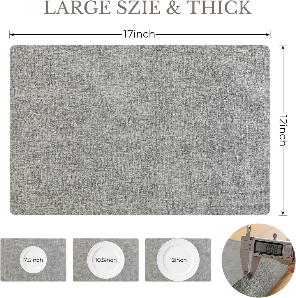 Faux Leather Vinyl Placemats, Light Grey - Set of 4
