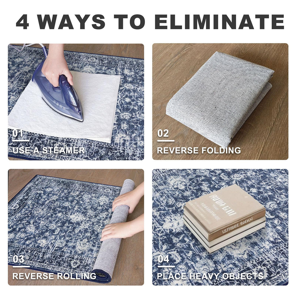 Hallway Runner 2x7 Washable Runner Rug Non-Slip Kitchen Rug, Blue