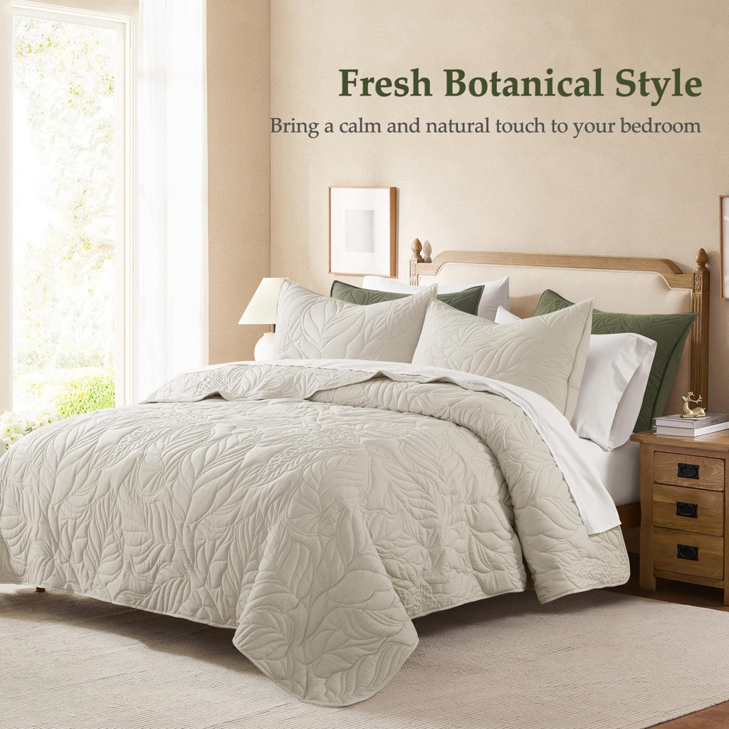 Beige California Quilt Set, Oversized Neutral Soft Lightweight Bedspread, Farmhouse Rustic Country