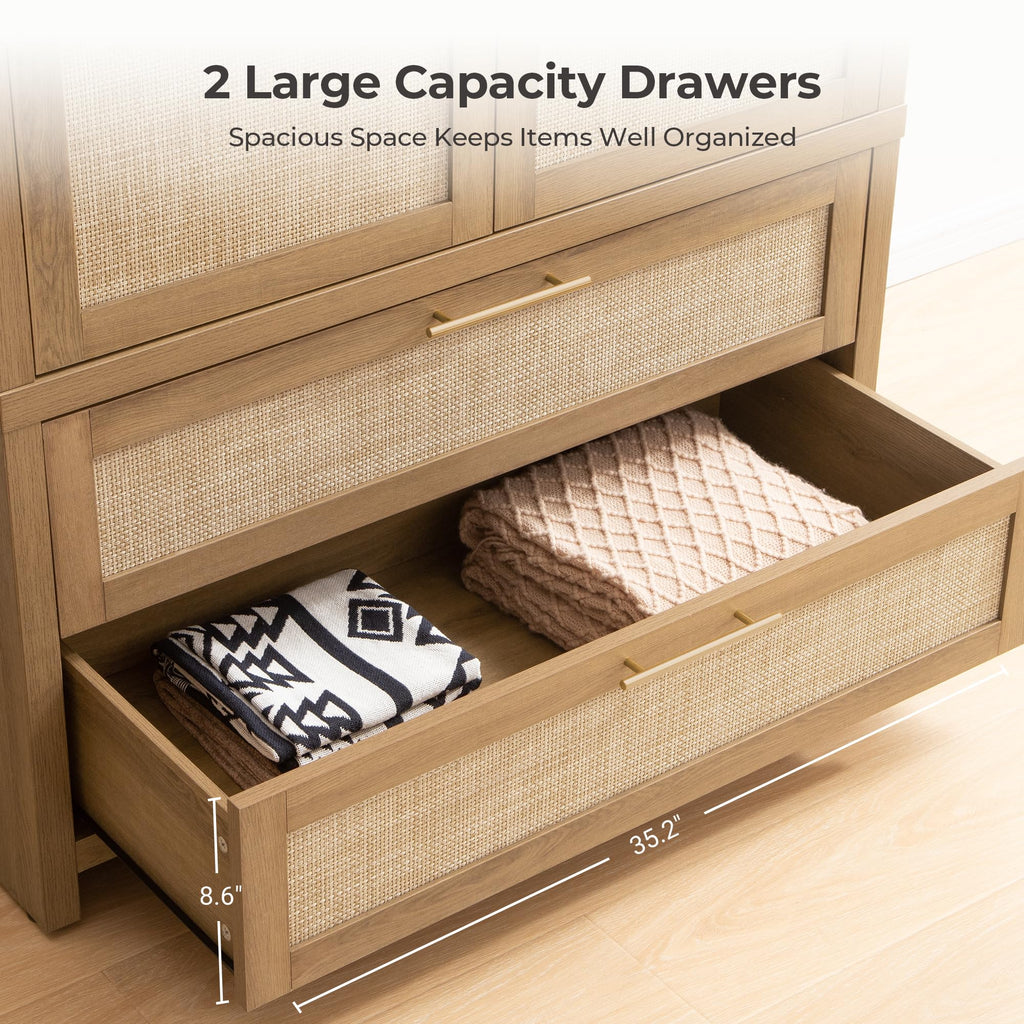 Rattan Armoire Wardrobe Closet : 71 inch Wardrobe with Drawers